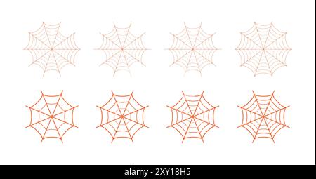 Set di icone ragnatele in forma diversa. Contorno di icone vettoriali ragno. Set di ragnatela e decorazione di halloween in cobweb. Icona vettoriale Spider Web. Illustrazione Vettoriale