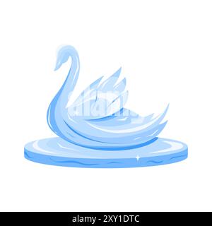 Scultura di ghiaccio di un simpatico cigno, scintillante uccello realizzato con un'illustrazione vettoriale di acqua ghiacciata Illustrazione Vettoriale