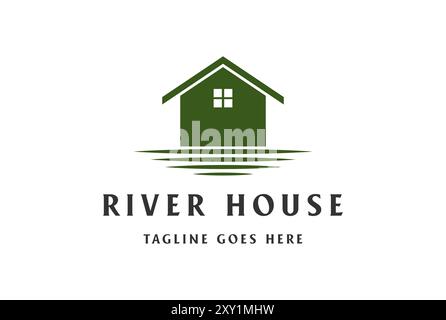 Simple Water Beach Lake River Creek House Cabin Cottage Villa Chalet Design Vector Illustrazione Vettoriale