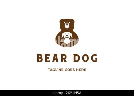 Simpatico cane simpatico e minimalista con logo Bear Design Vector Illustrazione Vettoriale