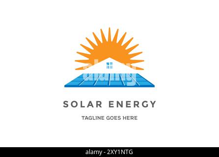 Modern House Sun and Solar Panel for Renewable Energy Logo Design Vector Illustrazione Vettoriale