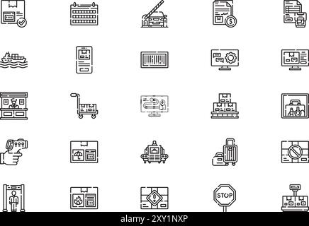 La raccolta delle icone doganali è un'illustrazione vettoriale con tratto modificabile. Illustrazione Vettoriale