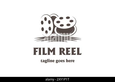 Bobina di film Hipster retro Vintage per Film Cinema Logo Design Vector Illustrazione Vettoriale