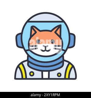 Carino illustrazione di un astronauta gatto. Questa adorabile illustrazione raffigura un gatto allegro vestito da astronauta, suggerendo che anche il creatur più piccolo Illustrazione Vettoriale