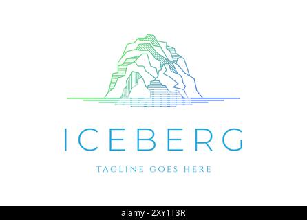 Design geometrico Ice Rock Mountain o Iceberg Line Outline Stroke Style Logo Vector Illustrazione Vettoriale