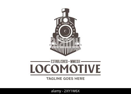 Vintage Old Locomotive Train Machine Logo Design Vector Illustrazione Vettoriale