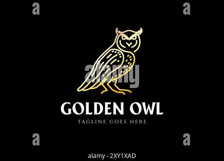 Design vettoriale con logo e linea di uccellini Golden Owl di lusso Illustrazione Vettoriale