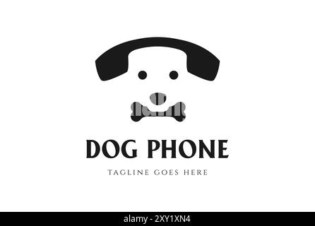 Telefono Clever Call semplice e minimalista con logo Dog Face Design Vector Illustrazione Vettoriale