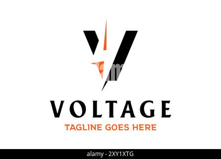 Lettera iniziale V con Light Energy for Voltage Electricity Logo Design Vector Illustrazione Vettoriale