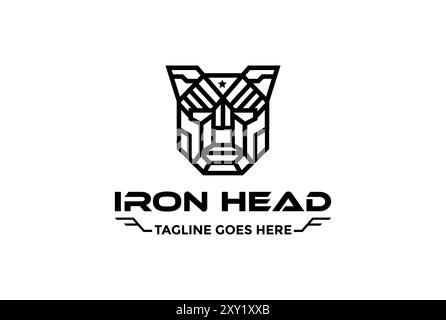 Design geometrico del logo Head Face Line del robot in ferro Illustrazione Vettoriale
