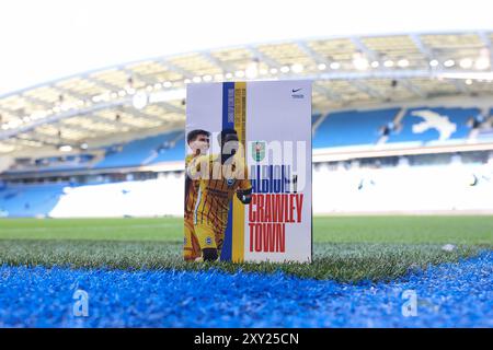 Vista generale dell'American Express Stadium davanti a Brighton & Hove Albion FC vs Crawley Town FC Carabao Cup partita del secondo turno all'American Express Stadium, Brighton & Hove, Inghilterra, Regno Unito il 27 agosto 2024 Credit: Every Second Media/Alamy Live News Foto Stock