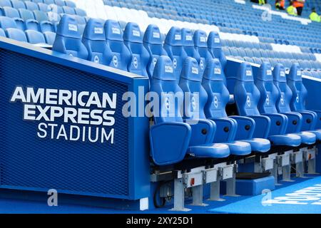 Vista generale dell'American Express Stadium davanti a Brighton & Hove Albion FC vs Crawley Town FC Carabao Cup partita del secondo turno all'American Express Stadium, Brighton & Hove, Inghilterra, Regno Unito il 27 agosto 2024 Credit: Every Second Media/Alamy Live News Foto Stock