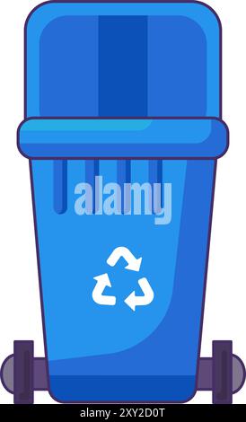 Contenitore trasportabile con coperchio aperto per lo stoccaggio, il riciclaggio e lo smistamento dei rifiuti domestici di carta usati. Svuotare il cestino per i contenitori di carta e cartone. S Illustrazione Vettoriale