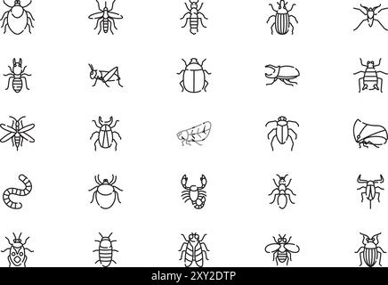 La raccolta Insects icons (icone insetti) è un'illustrazione vettoriale con traccia modificabile. Illustrazione Vettoriale