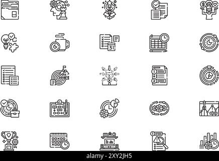 La raccolta di icone di produttività è un'illustrazione vettoriale con traccia modificabile. Illustrazione Vettoriale