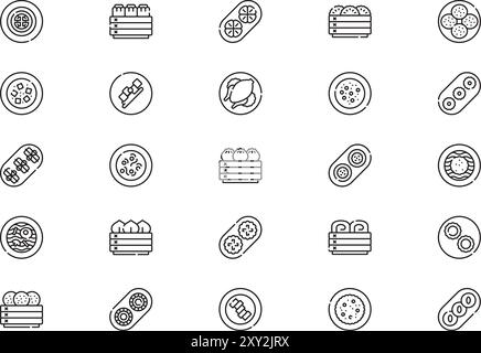 La raccolta Chinese food icons (icone alimentari cinesi) è un'illustrazione vettoriale con tratto modificabile. Illustrazione Vettoriale
