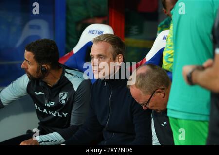 Selhurst Park, Selhurst, Londra, Regno Unito. 27 agosto 2024. Carabao Cup Second Round Football, Crystal Palace contro Norwich City; Norwich City allenatore Johannes Hoff Thorup credito: Action Plus Sports/Alamy Live News Foto Stock