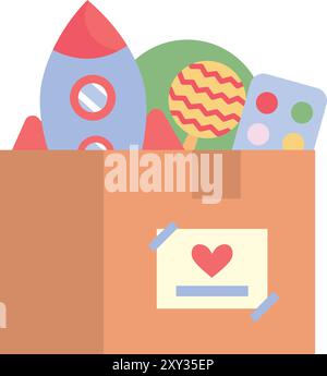 donazione di giocattoli di beneficenza per bambini Illustrazione Vettoriale