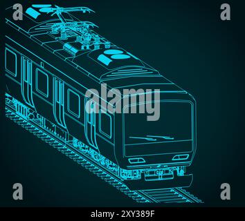 Illustrazione vettoriale stilizzata del progetto isometrico di una città ​​train primo piano Illustrazione Vettoriale