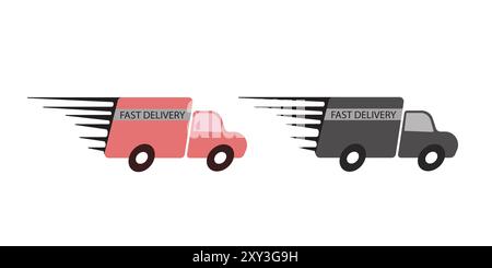 Set icone veicolo di consegna. Icone dei veicoli per la consegna rapida. Carrello per spedizione rapida. Consegna gratuita 24 ore su 24. Segnale logistico di autotrasporto. Illustrazione vettoriale. Illustrazione Vettoriale