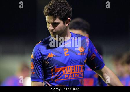 Richlands, Australia. 27 agosto 2024. Richlands, 27 agosto 2024: Dom Horwood (2 Lions FC) durante la routine di riscaldamento prima della partita tra il Lions FC e i Western Sydney Wanderers nella finale di Coppa Australia 16 al Luxury Paints Stadium Matthew Starling (Promediapix/SPP) crediti: SPP Sport Press Photo. /Alamy Live News Foto Stock