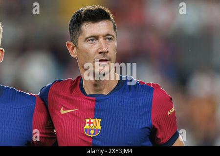 Madrid, Spagna. 27 agosto 2024. Robert Lewandowski (FC Barcelona) visto durante la partita SPORTIVA LaLiga EA tra le squadre di Rayo Vallecano e FC Barcelona all'Estadio de Vallecas. Rayo Vallecano vs FC Barcelona, punteggio finale 1:2 crediti: SOPA Images Limited/Alamy Live News Foto Stock