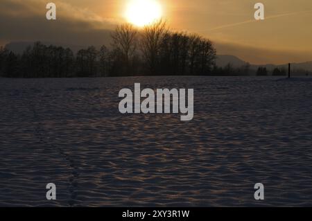 Piccolo e grande Zschand alla luce della sera, visto da Schoena Foto Stock