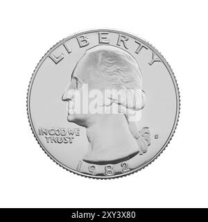 American un quarto coin isolati su sfondo bianco Foto Stock