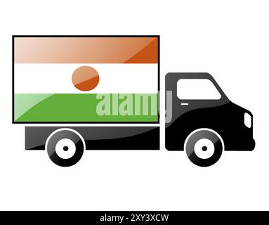 La bandiera del Niger dipinta sulla silhouette di un camion. illustrazione lucida Foto Stock