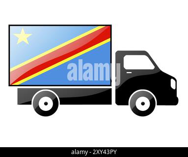 La bandiera della Repubblica Democratica del Congo dipinta sulla silhouette di un camion. illustrazione lucida Foto Stock