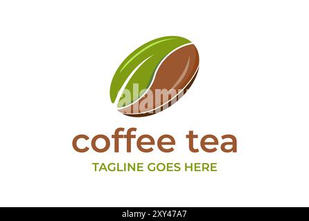 Fagiolo di caffè con foglia di boccale di tè alla menta per Candy Logo Design Vector Illustrazione Vettoriale