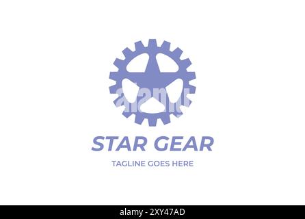 Semplice pignone a catena minimalista Star Gear per Industry Car o Bike Logo Design Vector Illustrazione Vettoriale