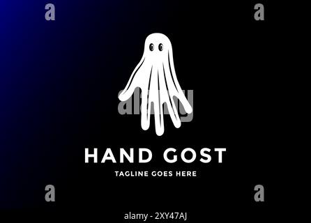 Semplice design minimalista White Hand Ghost Logo Design Vector Illustrazione Vettoriale