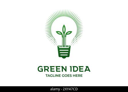 Lampadina con albero a foglia per Green Garden idea Innovation Logo Design Vector Illustrazione Vettoriale