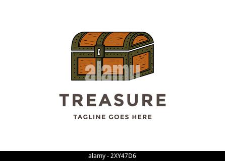 Confezione da petto vintage retro Pirate Treasure con logo Vector Illustrazione Vettoriale