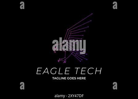 Modern Flying Eagle Hawk Falcon Electric Line Tech Logo Design Vector Illustrazione Vettoriale