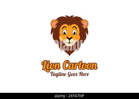 Cute Smile Lion Head Face Cartoon Mascot Character Logo Design Vector Illustrazione Vettoriale