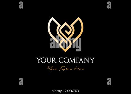 Elegante design Vector con logo Golden Letter S Butterfly Eagle Falcon Bird Wing Illustrazione Vettoriale