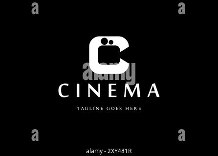 Lettera C iniziale semplice e minimalista con videocamera per Cinema Movie Production Logo Design Vector Illustrazione Vettoriale