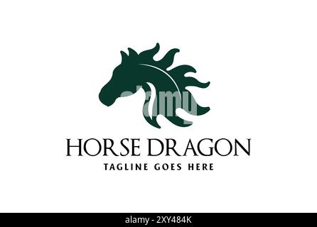 Silhouette del logo Horse Stallion Dragon Fire Flame Design Vector Illustrazione Vettoriale