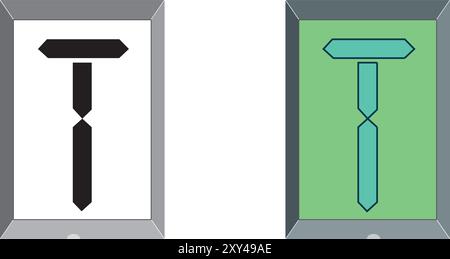 Illustrazione del disegno del vettore T della lettera maiuscola del carattere iniziale di Art Digital Caps Illustrazione Vettoriale