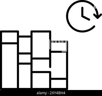 Libri su scaffale e orologio. Tempo per l'apprendimento, programma di lavoro della biblioteca. Icona del vettore pixel Perfect Illustrazione Vettoriale