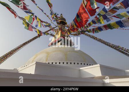 Kathmandu, Nepal, 3 dicembre 2014: Dettaglio dello Stupa di Boudhanath, Asia Foto Stock