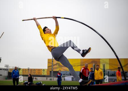 Joshua STALLBAUM (TSV Schmiden), GERMANIA, Pole Vault Men PER, Leichtathletik, Athletics, U20 World Athletics Championships Lima 24, U20 Leichtathletik Weltmeisterschaften, 26.08.2024, foto: Eibner-Pressefoto/Jan Papenfuss Foto Stock