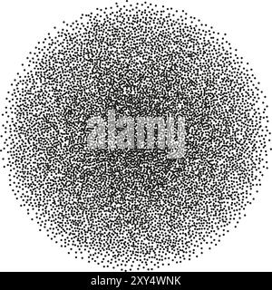 Raggio di spruzzo a grana tratteggiata. Trama dei punti monocromatici con inchiostro vettoriale. Sfumatura rotonda mezzitoni Illustrazione Vettoriale