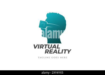 Testa maschile uomo con occhiali per realtà virtuale per il logo Technology Design Vector Illustrazione Vettoriale