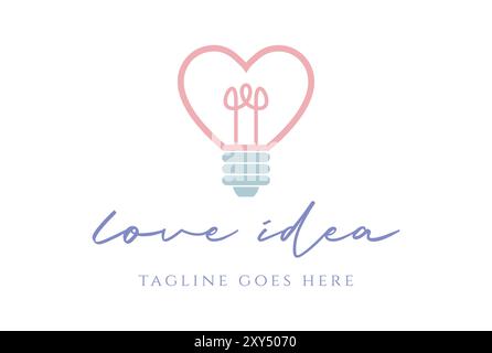 Lampada a bulbo Love Heart semplice e minimalista per Innovation idea Logo Design Vector Illustrazione Vettoriale