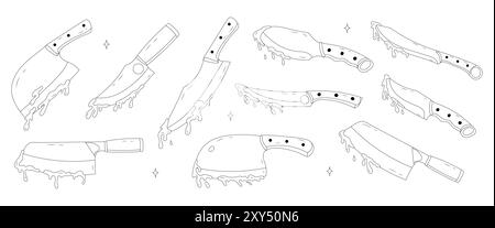 Prepara coltelli sanguinosi in stile doodle Illustrazione Vettoriale