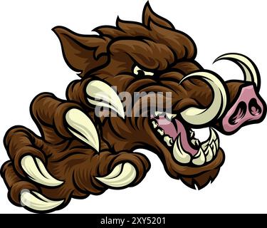 Mascotte sportivo di maiale di cinghiale Razorback Warthog Illustrazione Vettoriale