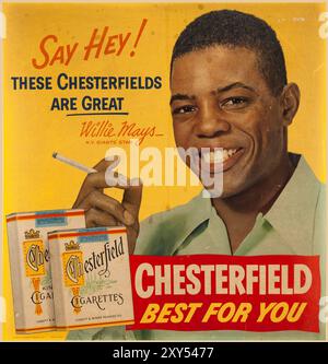 Pubblicità vintage - insegna pubblicitaria Willie Mays Chesterfield Cigarettes del 1950 Foto Stock